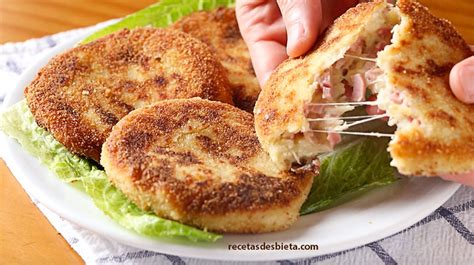 Tortitas de patata (papa) con jamón y queso - Recetas de Esbieta