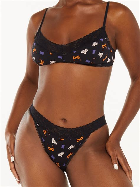 Cotton Essentials Lace Trim Bikini In Black Multi SAVAGE X FENTY