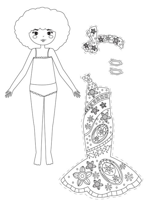 Bonecas De Papel Africanas Com Um Bonito Vestido Estampado Páginas De Paper Dolls Para Colorir