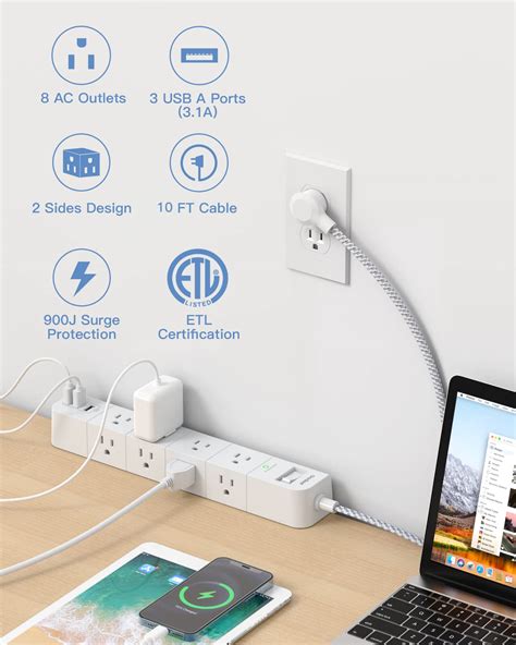 Snapklik Ft Extension Cord Power Strip Surge Protector