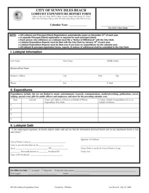 Fillable Online Sib Lobbyist Expenditure Form Fax Email Print