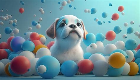 Premium Photo | A dog in a ball pool with a blue background