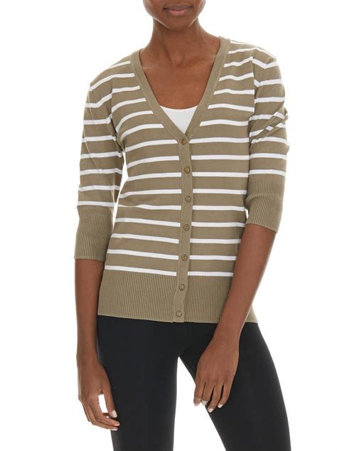 Three Quarter Sleeve Cardigan With Stripes Passionknit Knitwear