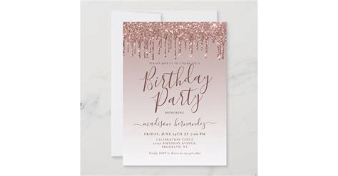 Pink Rose Gold Glitter Sparkle Dripping Birthday Invitation Zazzle