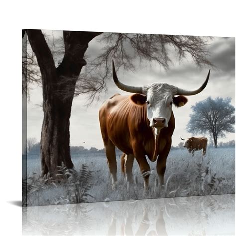 Gotuvs Western Wall Decor Rustic Blue Tree Brown Cow Wall Art