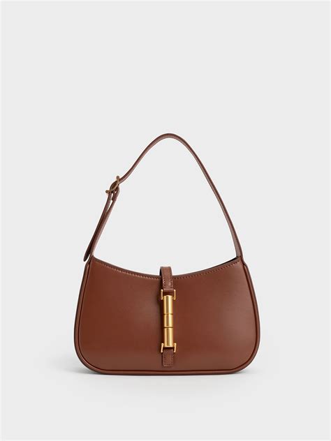 กระเปาสะพายไหล Brown Cesia Metallic Accent Shoulder Bag CHARLES