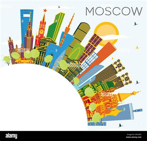 Moscow Russia City Skyline With Color Buildings Blue Sky And Copy Space Vector Illustration