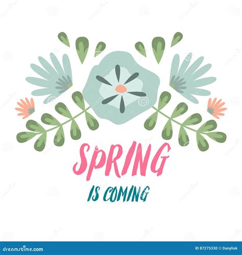 Spring Typographic Flower Badge Design Vector Illustration Stock