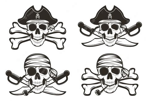 Crâne De Pirate Set Vector Illustration Dessinée à La Main Vecteur