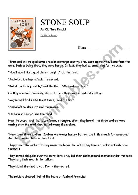 Stone Soup By Marcia Brown Esl Worksheet By Kenzn516