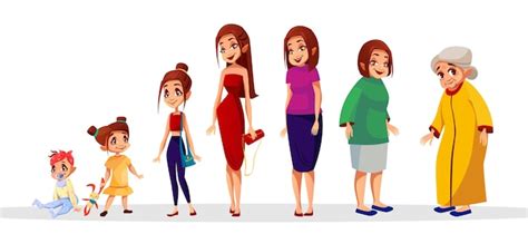 Ilustración De La Edad De La Mujer Del Ciclo De Generación Femenina Etapas De Vida De Las