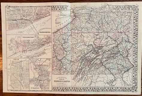 County Map Of The Sate Of Pennsylvania Inset Maps Of Harrisburg Williamsport Erie And