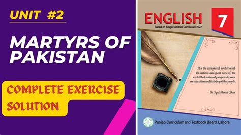 Complete Exercise Solution Unit Martyrs Of Pakistan Class New