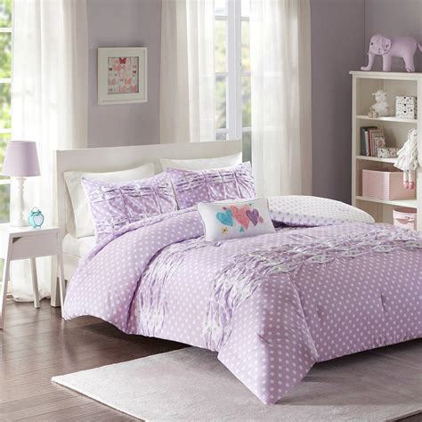 Purple White Polka Dots Reversible Comforter Set AND Decorative