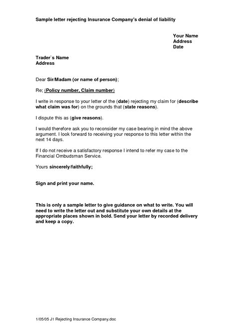 Insurance Denial Letter Free Printable Documents