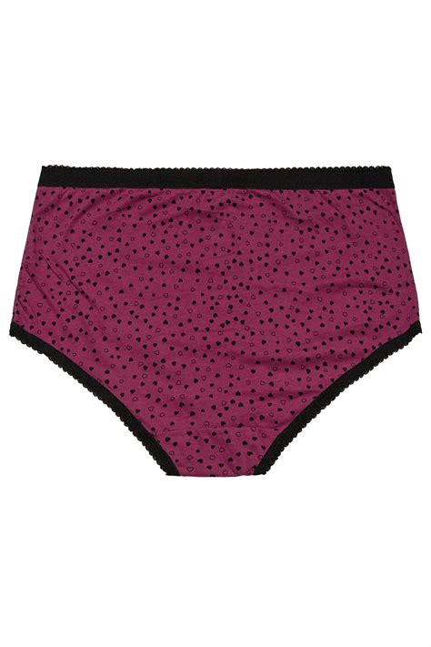 5 Pack Plus Size Black And Dark Pink Mini Heart Print High Waisted Full