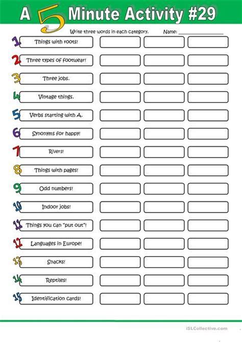 A 5 Minute Activity 29 English Esl Worksheets For Distance Learning