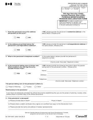 Fillable Online OAS CPP Foreign Beneficiaries Pension Declaration Form