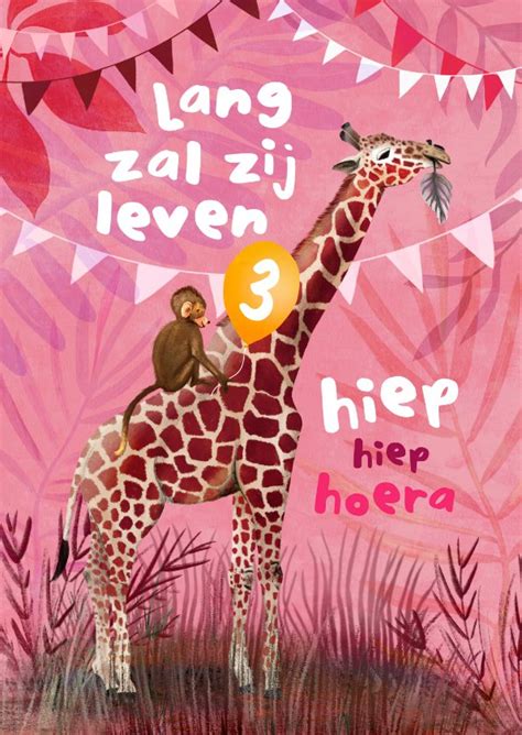 Verjaardagskaart Met Aapje En Giraffe Kaartje Go