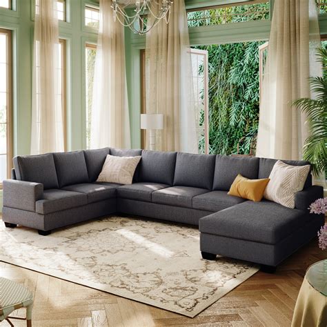 Modern Large Upholstered U-Shape Sectional Sofa with Solid Frame, Extra ...