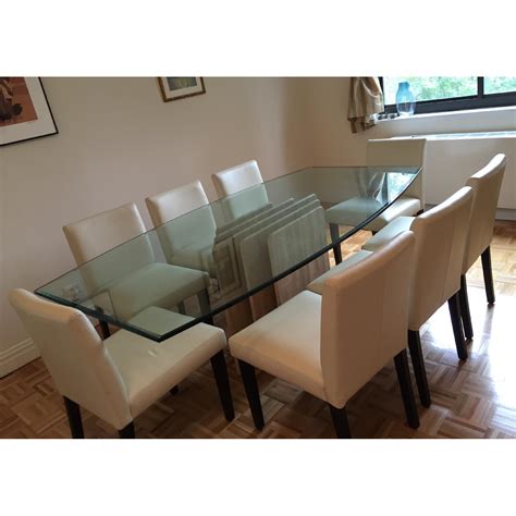 Italian Glass Dining Table W Marble Base Aptdeco