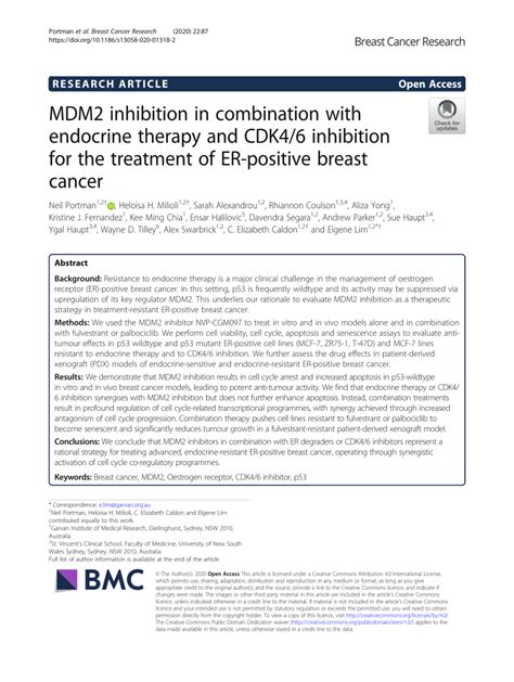 Pdf Mdm2 Inhibition In Combination With Endocrine Therapy And Cdk46