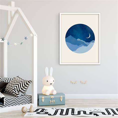 Moon and Stars Nursery Decor Scandinavian Nursery Wall Art | Etsy