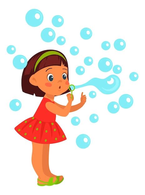 Premium Vector | Girl blowing bubbles summer fun activity cartoon ...