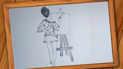 How To Draw Girl Painting On Canvas Drawing Girl In Front Of A Canvas