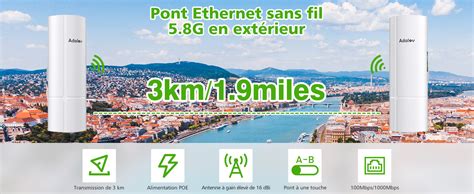 Pont sans Fil extérieur Pont WiFi Exterieur Gigabit de 3 km avec Port