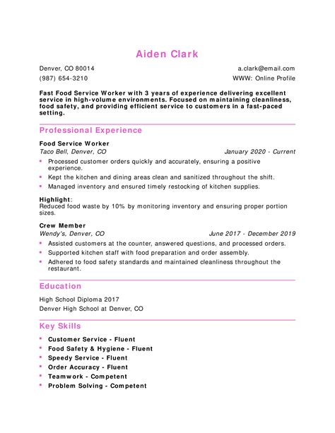 25 Best Fast Food Worker Resume Examples and Templates for 2026