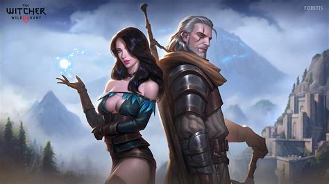 The Witcher Man Morning Pink Feihong Chen Couple Geralt Luminos Yennefer Hd Wallpaper