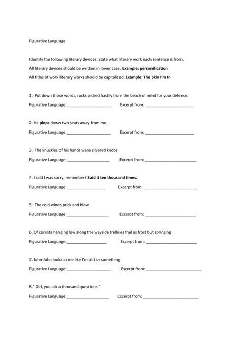 Figurative Language Worksheet 9 Language Worksheets