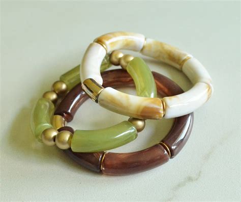 Acrylic Bead Bracelets Lucite Tube Bracelet Stretch Womens Bracelet