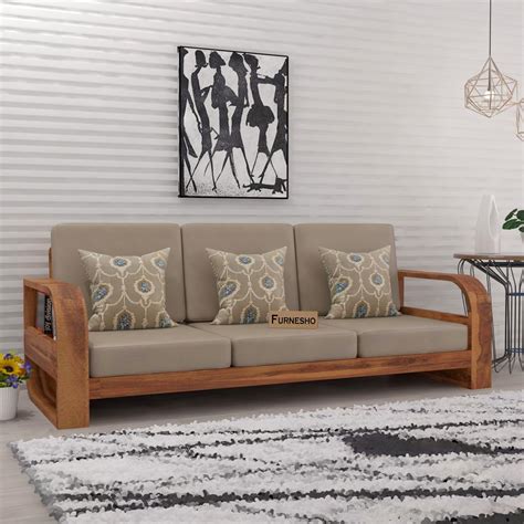 Furnesho Wooden Seater Sofa Set For Living Room Three Seater Sofa