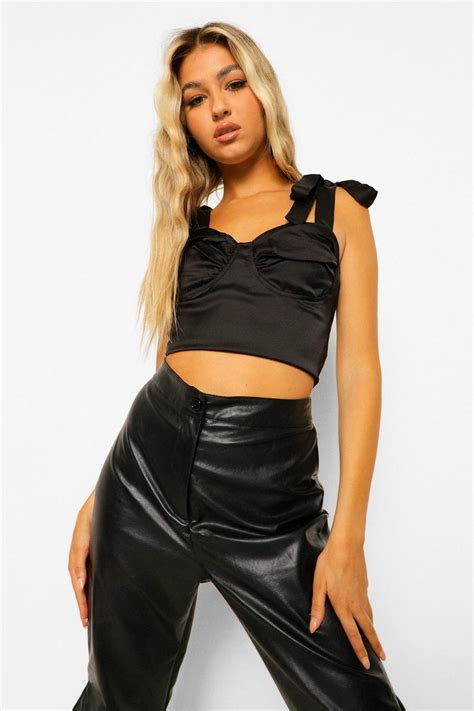 Tall Tie Shoulder Satin Bust Detail Bodice Top Boohoo