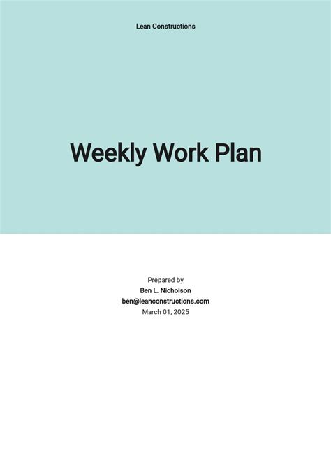 Weekly Work Plan Report Template - Google Docs, Word, Apple Pages, PDF ...