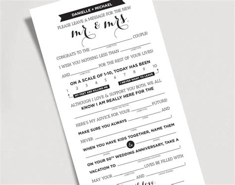 Wedding Mad Libs Printable Template Kraft Sign Mr And Mrs Bride And