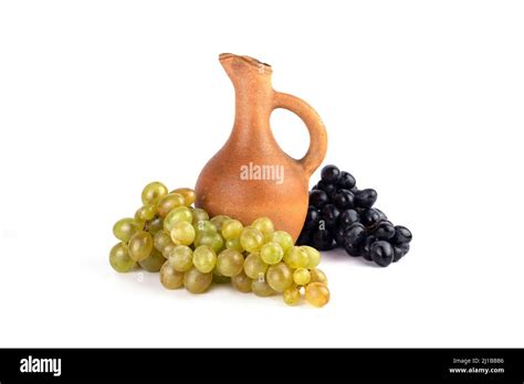 Georgian Traditional Clay Vessel Jugdoqi For Wine And Grapes On White