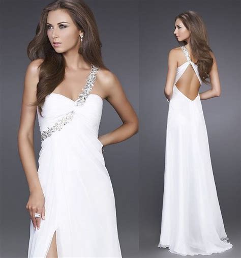 One Shoulder White Sexy Prom Dresses 2013 New Beaded Evening Party