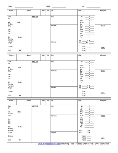 Nursing Report Sheets Nurses Templates Nurse Brain Sheet Throughout