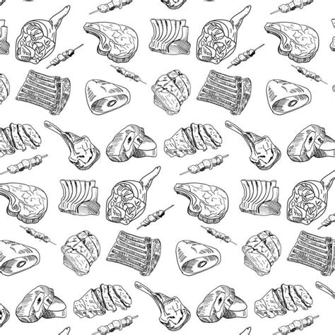 Hand Drawn Meat Steak Beef And Pork Lamb Pattern How To Draw Hands