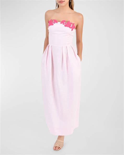 Buy Fanm Mon Lorr Floral Linen Strapless Midi Dress Light Pink At