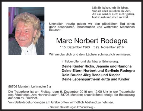 Traueranzeigen Von Marc Norbert Rodegra Trauer In NRW De