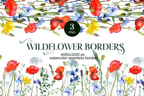 Wildflower Poppies Seamless Border Graphic By Elena Dorosh Art