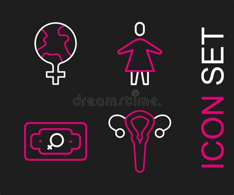 Set Line Female Reproductive System Money Growth Woman And Feminism