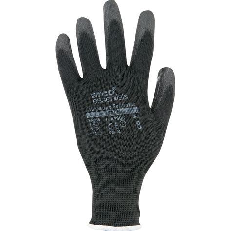 Arco Essentials Black Pu Coated Polyester Work Gloves Pack Of