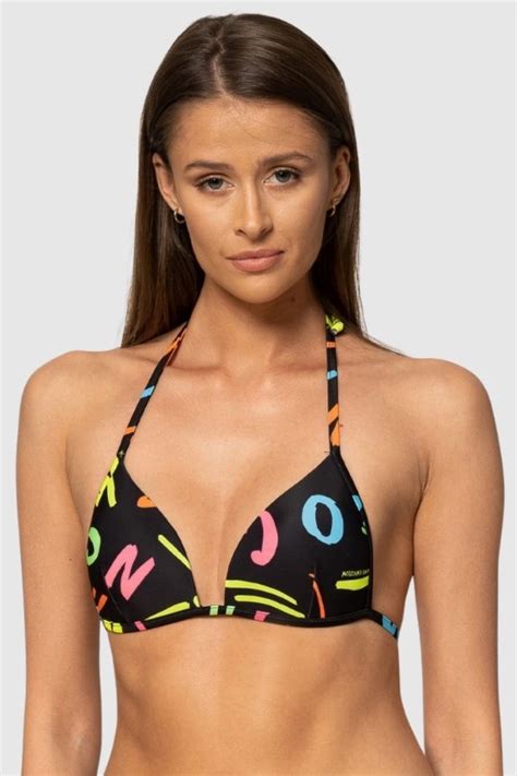 MOSCHINO Czarna góra od bikini w neonowe litery