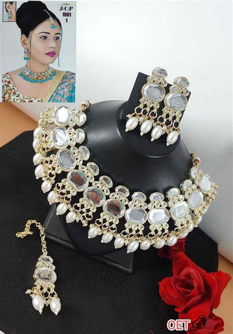 Indian Bollywood Fashion Gold Plated Kundan Mirror Choker Necklace