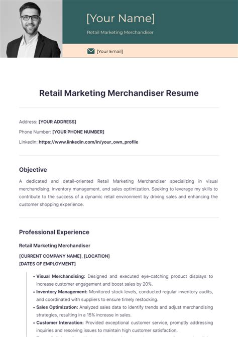 Free Retail Marketing Merchandiser Resume Template - Edit Online